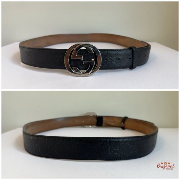 Auth Gucci Black Guccissima Leather Silver Interlocking G Buckle Belt 115/46 - Picture 4 of 13